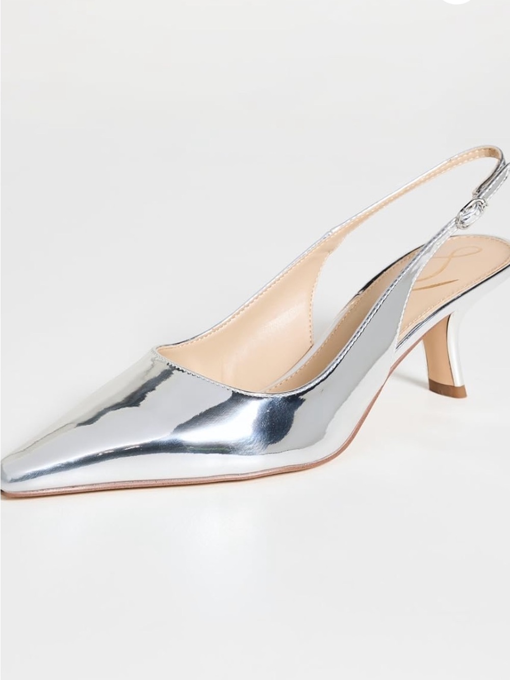 Brand New In Box Sam Edelman Bianka Silver Pointed-Toe Slingback Kitten Heels
